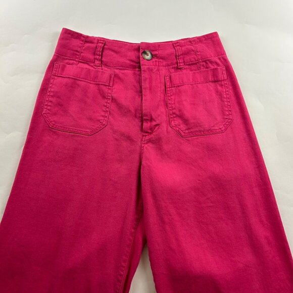 MAEVE Hot Pink Linen Blend Colette Wide Leg Pant 26 - Picture 2 of 6